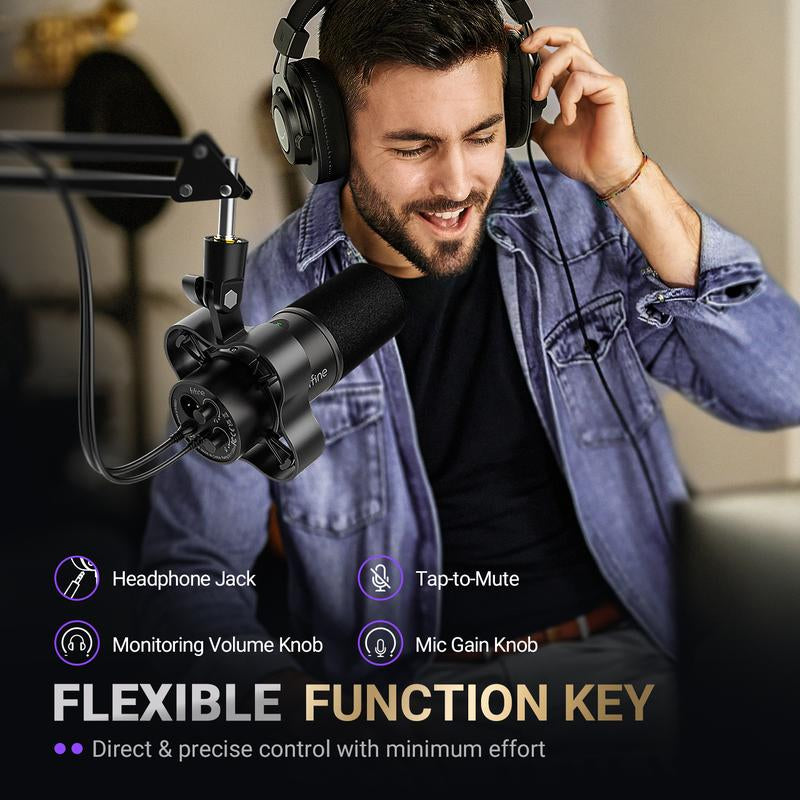 FIFINE K688Neo USB/XLR Dynamic Podcast Microphone – Pro Mic, Mute & Monitor for Streaming, Gaming, Vocal & Music Recording Audio, for PC Smartphone Mixer, Boom Arm