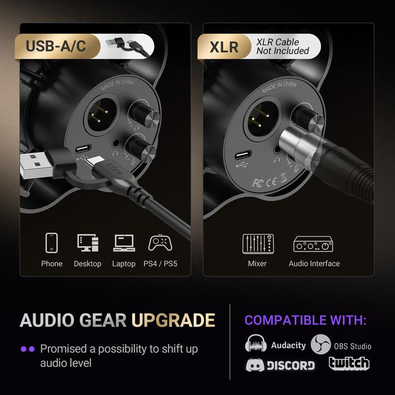 FIFINE K688Neo USB/XLR Dynamic Podcast Microphone – Pro Mic, Mute & Monitor for Streaming, Gaming, Vocal & Music Recording Audio, for PC Smartphone Mixer, Boom Arm