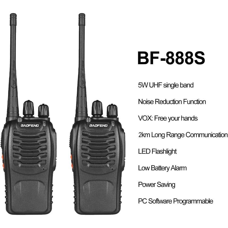 Baofeng 888S Walkie Talkie, Rechargeable Walkie Talkies Long Range with Earpieces, Professional Radio Handheld Two Way Radio with Li-Ion Battery & Charger Included