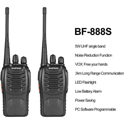 Baofeng 888S Walkie Talkie, Rechargeable Walkie Talkies Long Range with Earpieces, Professional Radio Handheld Two Way Radio with Li-Ion Battery & Charger Included
