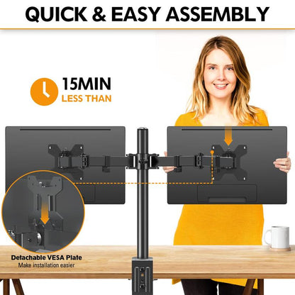MOUNTUP 17"-32" Dual Monitor Desk Mount, Max 27" for Curved Screens, Each Hold up to 19.8Lb, VESA 75X75Mm or 100X100Mm, Fully Adjustable Dual Monitor Arm for 2 LCD Screens, Dual Monitor Stand with C-Clamp and Grommet Base MU0002