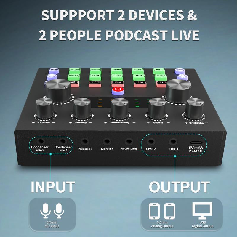 Squarock Podcast Equipment Bundle, Audio Interface with DJ Mixer Condenser Microphone for Pc/Phone/Laptop,Recording,Streaming,Gaming
