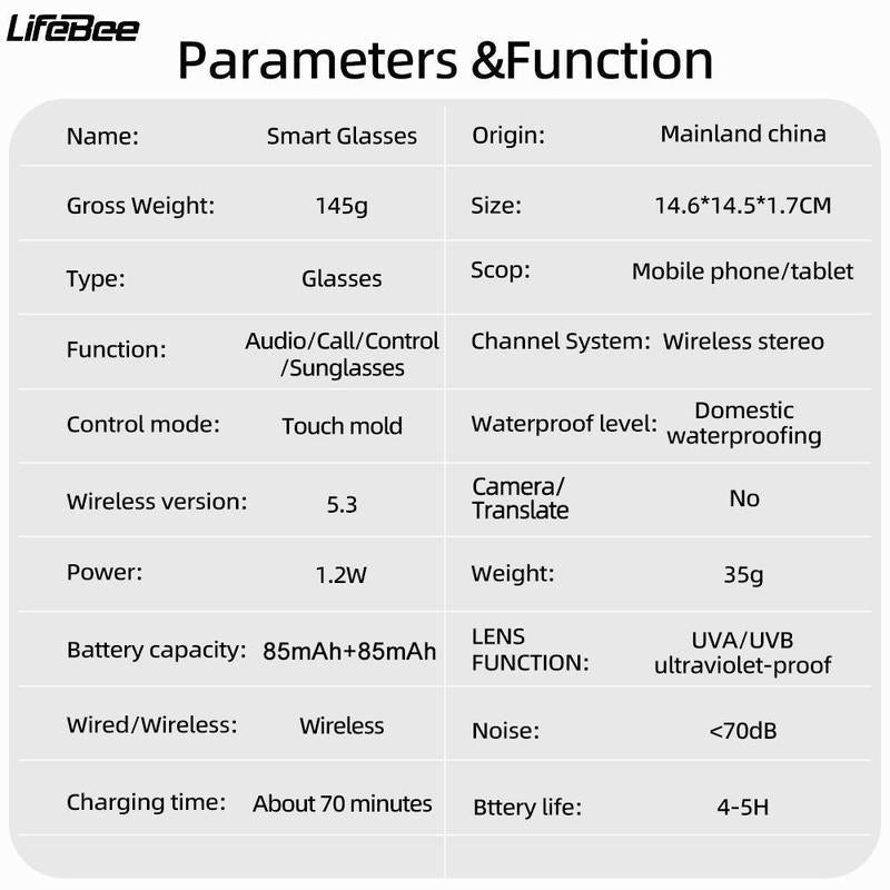 LFEBEE Smart Glasses, 1 Count Wireless-Compatible Smart Glasses with Voice Control, UV Protective Glasses for Outdoor Sports