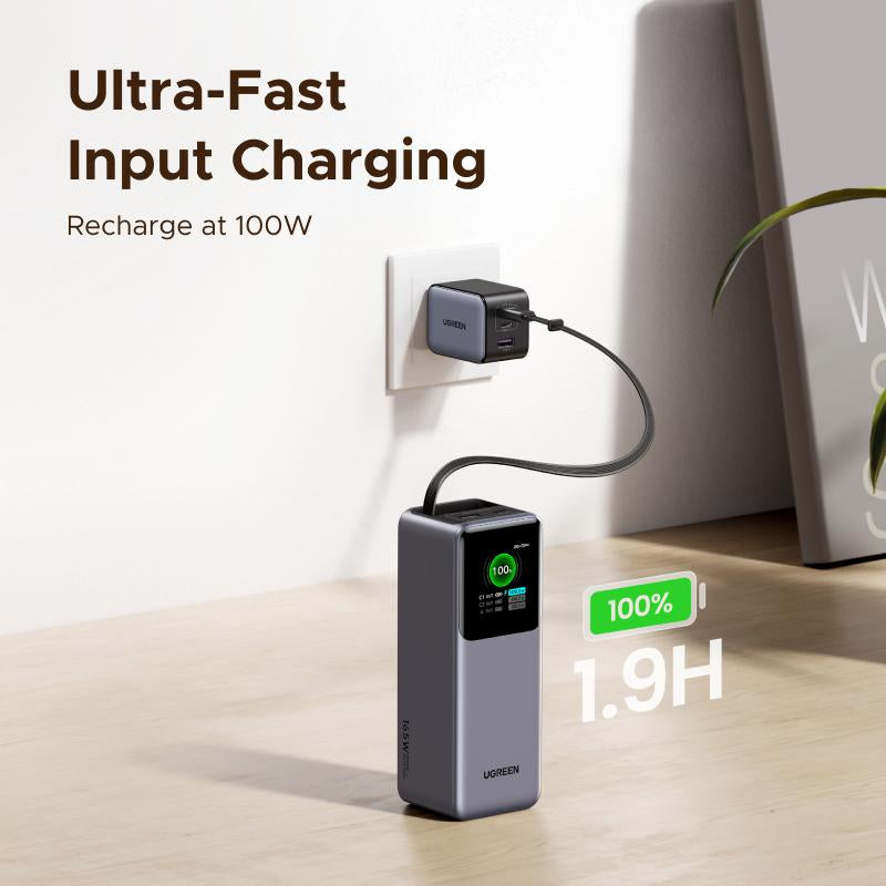 UGREEN Nexode Power Bank 20000Mah 165W with Built-In Retractable USB C Cable Laptop Travel Portable Charger, 100W Input, Fast Charging for Macbook Pro/Air/Iphone 17 16/Ipad Pro/Galaxy S25 Ultra/Dell/Hp and More ,Tiktokshopjumpstartsale