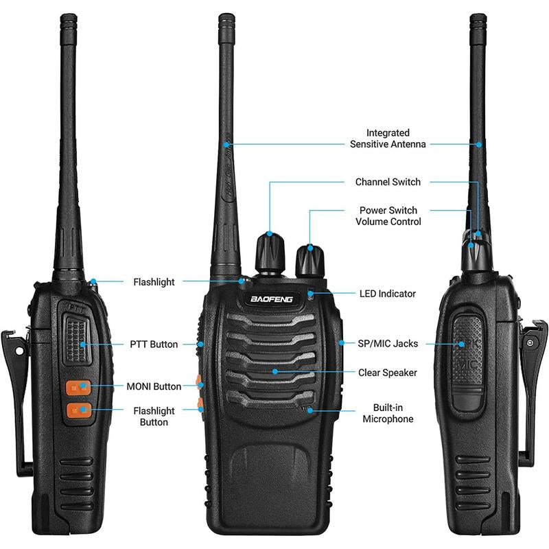 Baofeng 888S Walkie Talkie, Rechargeable Walkie Talkies Long Range with Earpieces, Professional Radio Handheld Two Way Radio with Li-Ion Battery & Charger Included
