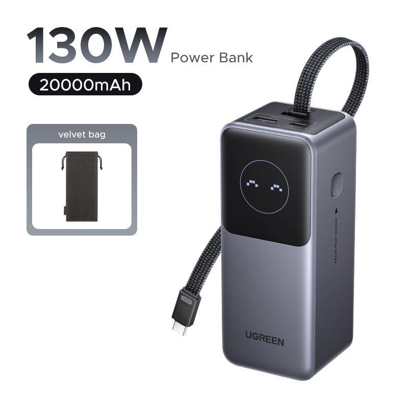 UGREEN Nexode Power Bank 20000Mah 165W with Built-In Retractable USB C Cable Laptop Travel Portable Charger, 100W Input, Fast Charging for Macbook Pro/Air/Iphone 17 16/Ipad Pro/Galaxy S25 Ultra/Dell/Hp and More ,Tiktokshopjumpstartsale