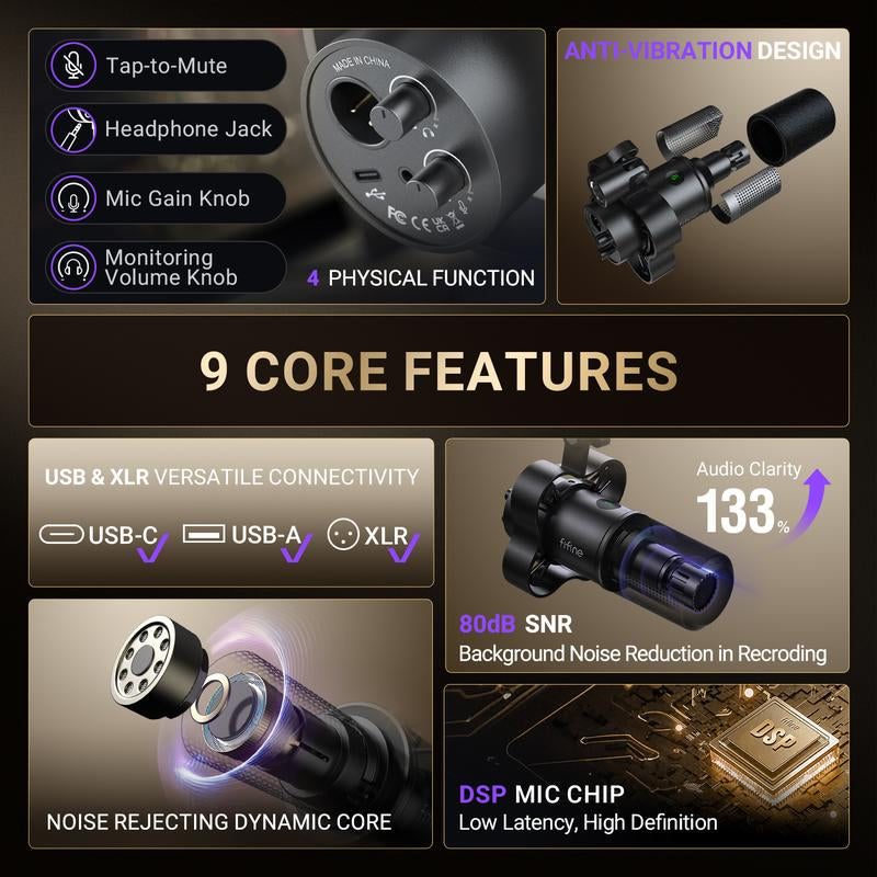 FIFINE K688Neo USB/XLR Dynamic Podcast Microphone – Pro Mic, Mute & Monitor for Streaming, Gaming, Vocal & Music Recording Audio, for PC Smartphone Mixer, Boom Arm