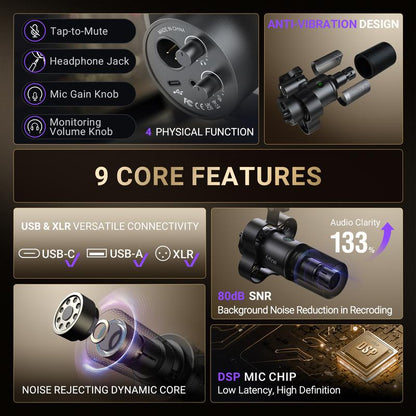 FIFINE K688Neo USB/XLR Dynamic Podcast Microphone – Pro Mic, Mute & Monitor for Streaming, Gaming, Vocal & Music Recording Audio, for PC Smartphone Mixer, Boom Arm